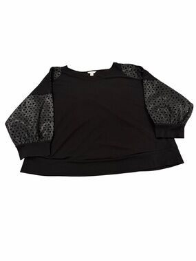 C Est 1946 Black Oversized Faux Leather Sleeve Top Womens Size Large